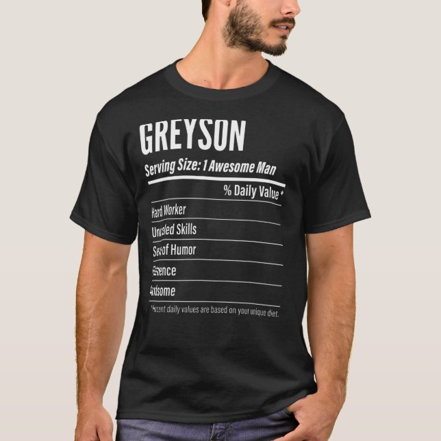 Greyson Serving Size Nutrition Label Calories T-Shirt (Front)