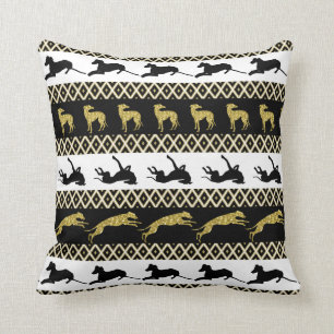 Greyt Greyhound Monochrome and Gold Diamonds Cushion