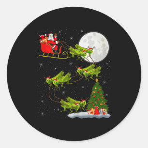Grhopper Santa Sleigh Flying Funny Magical Christm Classic Round Sticker