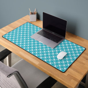 Grid and Stars Gingham Blue Desk Mat