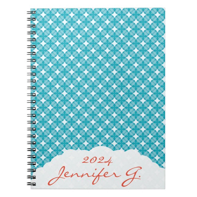 Grid and Stars Gingham Pattern Notebook (Front)