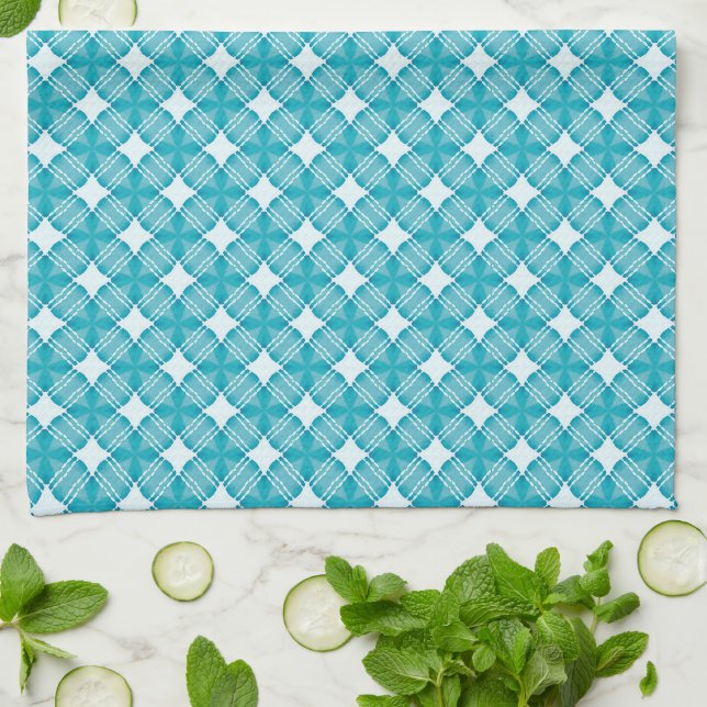Grid and Stars Gingham Pattern Tea Towel (Folded)