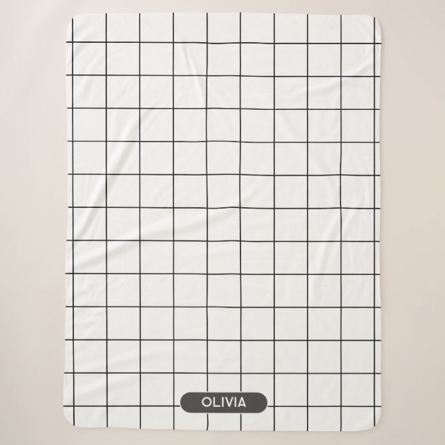 Grid Black and White Sherpa Blanket (Front)