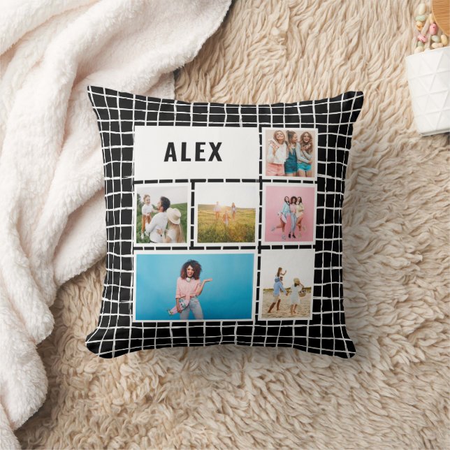 Grid black white 6 photo modern minimal abstract cushion (Blanket)