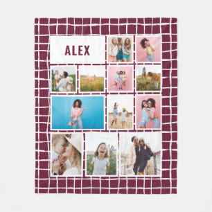 Grid Burgundy 12 photo modern minimal abstract Fleece Blanket