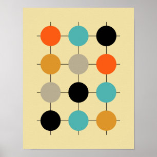 Grid Circles Mid Century Modern Styled Poster
