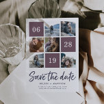 Grid Collage | Photo Save the Date<br><div class="desc">Announce your upcoming nuptials with these chic save the date cards in a dramatic colour palette of lush plum wine and deep midnight blue. Cards feature six of your favourite square photos and your wedding date in a gridded layout, with "Save the Date" beneath in a fresh, casual handwritten script...</div>