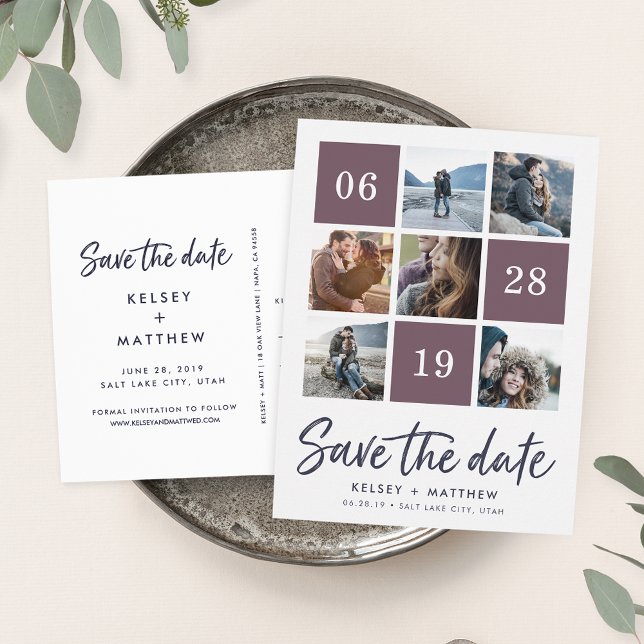 Grid Collage | Photo Save the Date Announcement Postcard (Creator Uploaded)