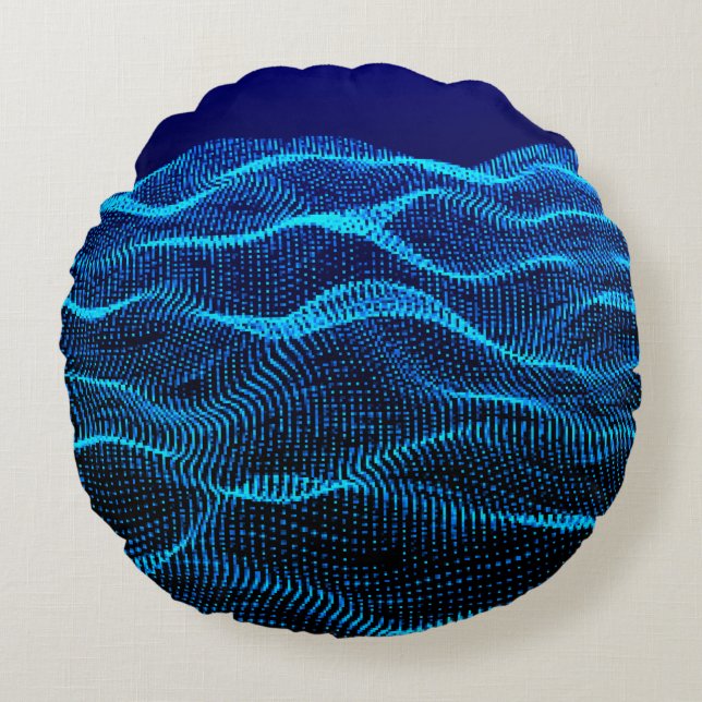 Grid dots Abstract landscape background. Cyberspac Round Cushion (Front)