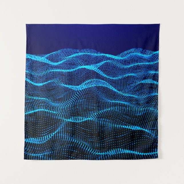 Grid dots Abstract landscape background. Cyberspac Tapestry (Front)
