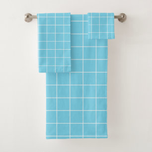 Grid Light Blue and White Bath Towel Set