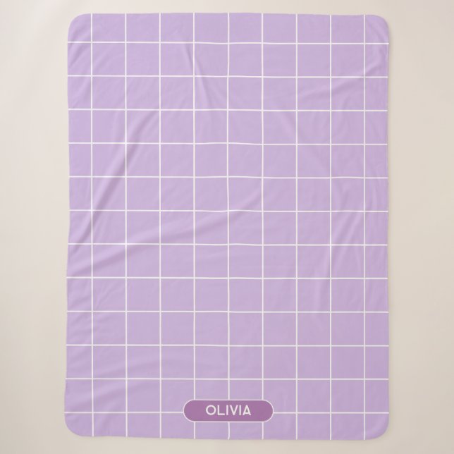 Grid Lilac and White Sherpa Blanket (Front)