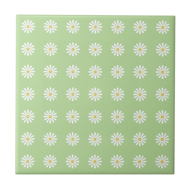 Grid pattern of tiny daisies on light green tile (Front)