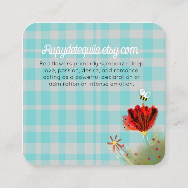 Grid patterned Gingham plaid turquoise   Square Business Card (Back)