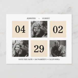 Grid Photo Collage Cream SAVE THE DATE Announcement Postcard
