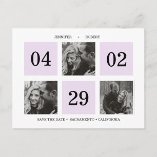 Grid Photo Collage Lavender SAVE THE DATE Announcement Postcard
