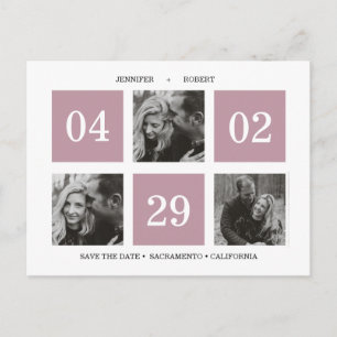 Grid Photo Collage   Mauve   SAVE THE DATE Announcement Postcard