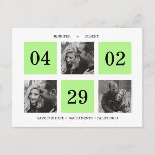 Grid Photo Collage Neon Green SAVE THE DATE Announcement Postcard
