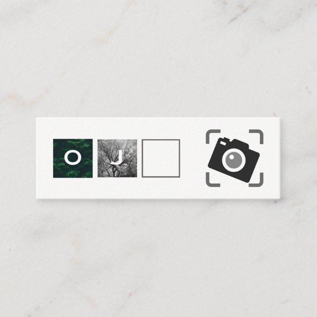 Grid / Photography / Monograms Camera Icon Mini Business Card (Front)