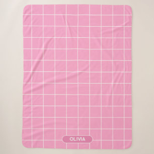 Grid Pink and White Sherpa Blanket