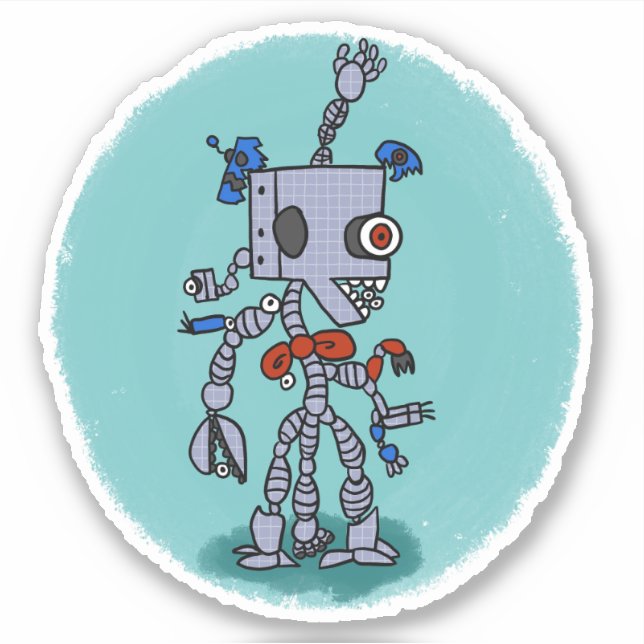 Grid Robot Comic Book Style Sticker (Front)