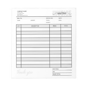 Grid Small Business Invoice Order Sales Receipt Notepad