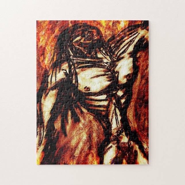 Grief and Agony of Man on Fire Jigsaw Puzzle (Vertical)