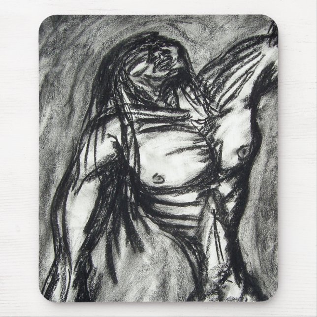 Grief and Depression Charcoal Drawing Mouse Pad (Front)