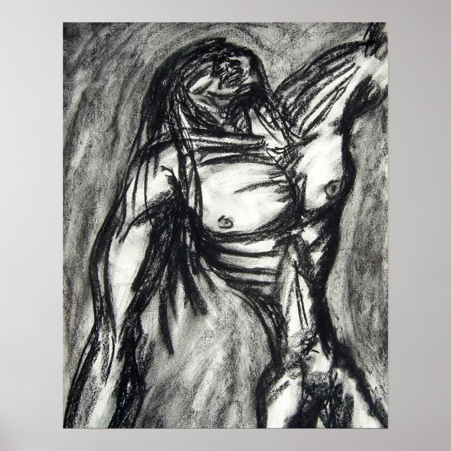 Grief and Depression Charcoal Drawing Poster (Front)