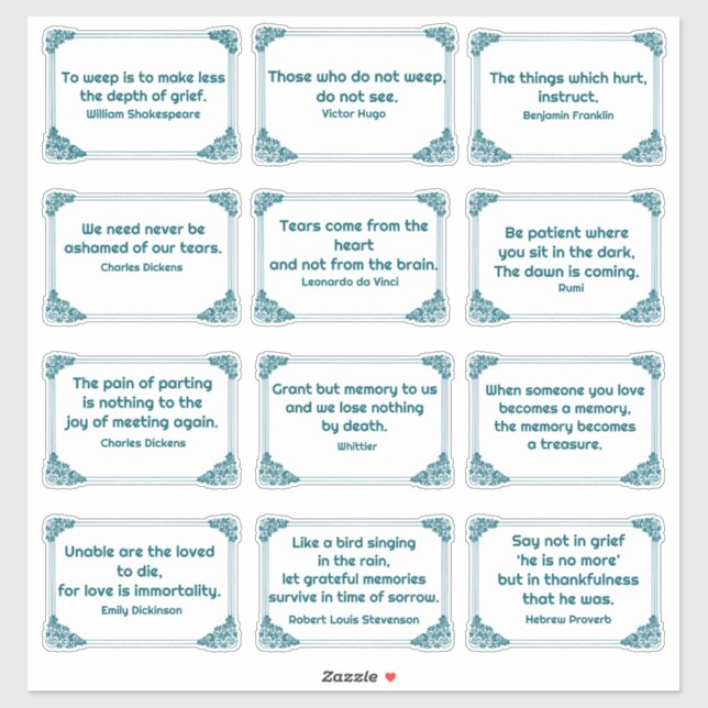 Grief Quotes in Rose Corner Frame Deep Teal White  (Sheet)