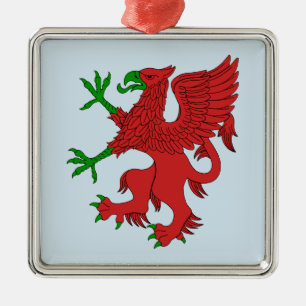 Griffin in Red and Green Metal Tree Decoration