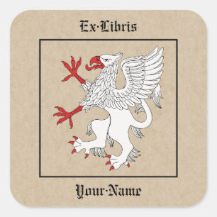 Griffin Rampant Argent Bookplate Square Sticker