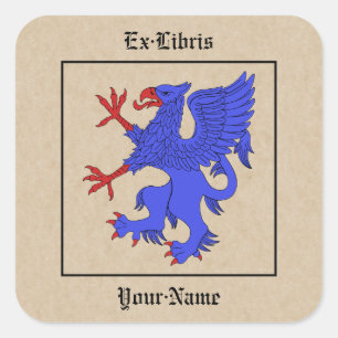 Griffin Rampant Azure Bookplate Square Sticker