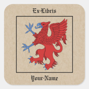 Griffin Rampant Gules Bookplate Square Sticker