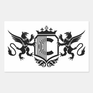 Griffins flanking a shield with the letter "C" Rectangular Sticker