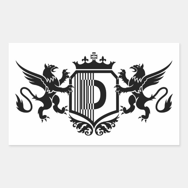Griffins flanking a shield with the letter "D" Rectangular Sticker (Front)