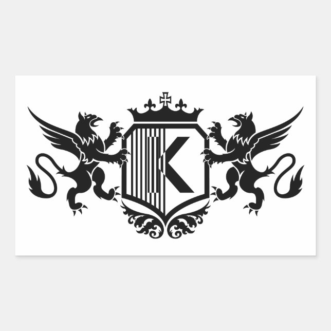 Griffins flanking a shield with the letter "K" Rectangular Sticker (Front)