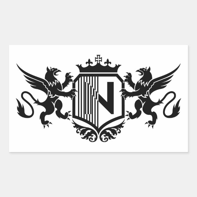 Griffins flanking a shield with the letter "N" Rectangular Sticker (Front)