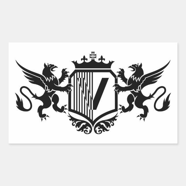 Griffins flanking a shield with the letter "V" Rectangular Sticker (Front)