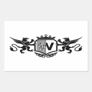 Griffins flanking a shield with the letter "W" Rectangular Sticker