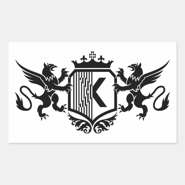 Griffins flanking a shield with the letter "X" Rectangular Sticker (Front)