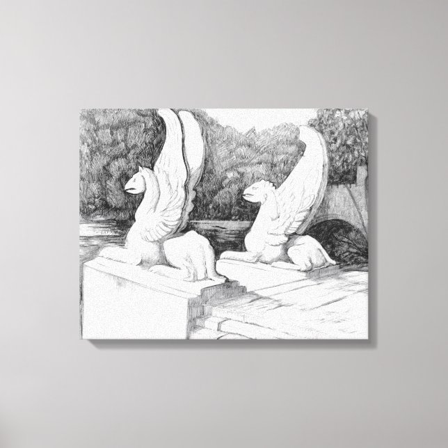 Griffins sculpture monochrome pencil Art Canvas Print (Front)