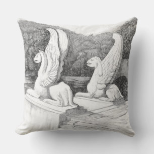 Griffins sculpture monochrome pencil Art Cushion