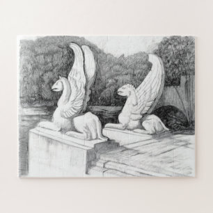 Griffins sculpture monochrome pencil Art Jigsaw Puzzle