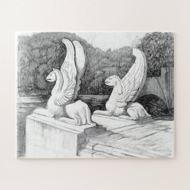Griffins sculpture monochrome pencil Art Jigsaw Puzzle (Horizontal)