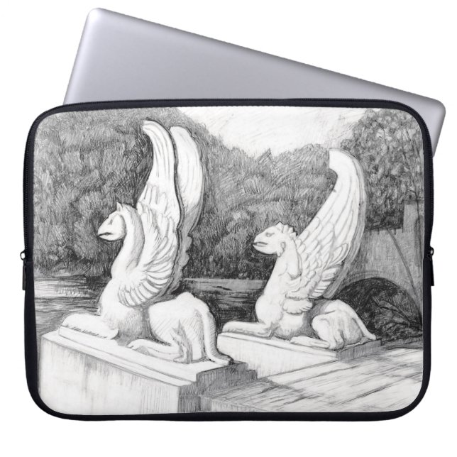 Griffins sculpture monochrome pencil Art  Laptop Sleeve (Front)