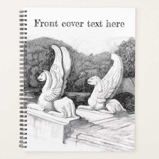 Griffins sculpture monochrome pencil Art Planner (Front)