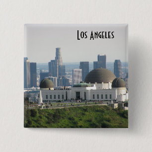 Griffith Observatory and Downtown Los Angeles 15 Cm Square Badge