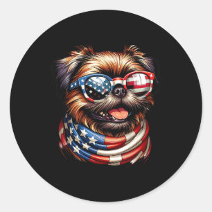 Griffon Dog Lover Us Flag 4th Of July Patriotic  Classic Round Sticker