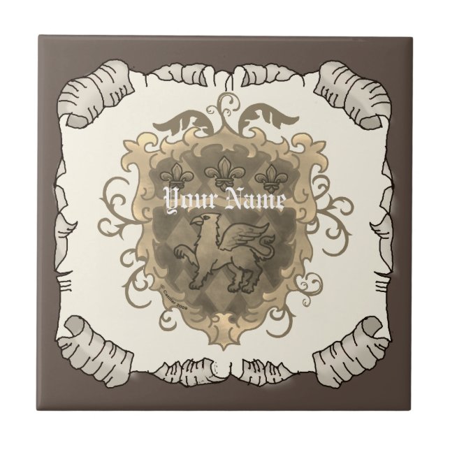 Griffon Family Crest Surname Tile (Front)